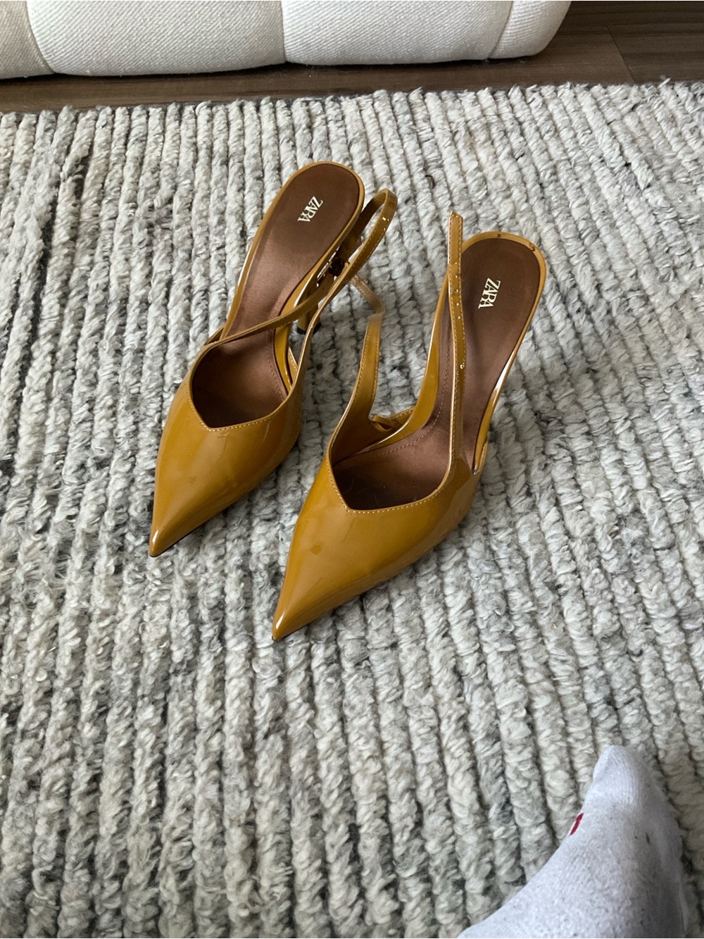 Zara Patent Slingback Heels in Mustard
